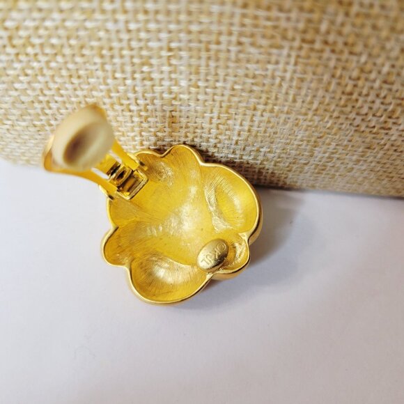 Vtg Kenneth Jay Lane Clip-on Earrings KJL Chunky Brushed Gold Tone - Picture 5 of 5